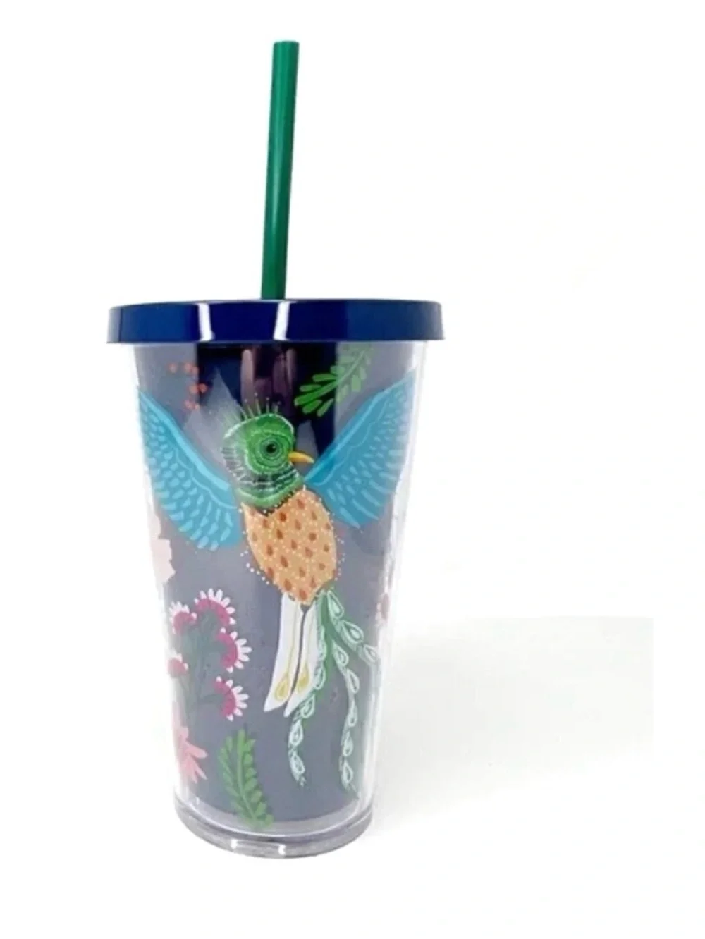 Starbucks Cold Cup Quetzal Birds of Paradise Blue Green Flowers 16 oz Grande NWT